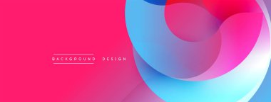 Soyut sıvı şekilleri örtüşür ve canlı renk değişimleri yaratır. Pembe arka planda baskın, mavi ve mor renklerin zıttı. Dijital projeler için modern tasarım ögesi.