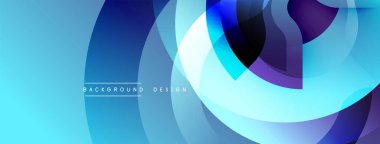 Soyut tasarım özellikleri üst üste binen daireler, gradyanlar. Mavi, mor renkler dinamik görsel efekt yaratır. Dijital projeler için modern arkaplan.