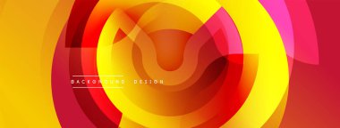 Soyut canlı katmanlar dinamik dairesel bileşim yaratır. Sarı, turuncu, kırmızı renkler düzgün bir şekilde harmanlanır. Modern tasarım enerjiyi, derinliği, görsel ilgiyi çağrıştırıyor.