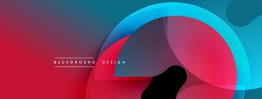 Soyut geometrik şekiller örtüşür, dinamik bileşim yaratır. Kırmızı, mavi gradyanlar dizaynın hakimi. Minimum metin arkaplan ögesini gösterir. Modern estetik.