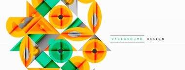 Soyut geometrik desen. Canlı turuncu, yeşil, gri şekiller dinamik bileşim oluşturur. Arka planlar ve sunumlar için modern tasarım ögesi uygun. Temiz çizgiler, minimalist estetik.