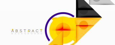 Soyut geometrik bileşim. Sarı egemen, mor yay aksanlı, siyah şekilli. Modern tasarım elementleri dinamik görsel deneyimler yaratır. Temiz çizgiler, basit formlar..