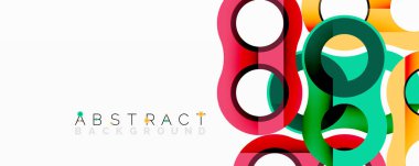 Renkli kesişen daireler modern soyut arkaplan oluşturur. Parlak renkler, geometrik şekiller, dinamik kompozisyon. Minimalist tasarım, temiz estetik. Pankartlar ve sunumlar için mükemmel.
