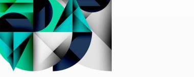 Soyut geometrik bileşim. Şekiller örtüşüyor, dinamik görsel ilgi yaratıyor. Maviler, yeşiller ve griler içeren havalı renk paleti baskın gelir. Temiz çizgileri olan minimalist tasarım.