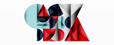 Soyut geometrik bileşim. Şekiller örtüşüyor, dinamik görsel ilgi yaratıyor. Kırmızı, lacivert, açık mavi, gri tonlar tasarımda baskın. Modern estetik, temiz çizgiler sunar.