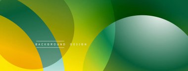 Soyut arkaplan özellikleri üst üste binen şeffaf çemberler. Renkler sarıdan yeşile dönüşüyor. Modern tasarım dijital projeler veya sunumlar için uygundur.
