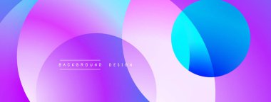 Soyut arkaplan özellikleri üst üste binen daireler, mordan maviye doğru değişen gradyanlar. Modern tasarım akıcılık, dinamizm ve görsel uyumu çağrıştırıyor. Minimalist estetik.