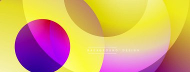 Soyut renkli çemberler örtüşüyor ve canlı gradyanlar yaratıyor. Sarılar, pembeler, morlar düzgün bir şekilde harmanlanır. Modern tasarım arka planlar, sunumlar ve dijital sanat için uygundur..