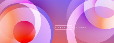 Soyut çemberler örtüşüyor ve canlı gradyanlar yaratıyor. Mor, pembe, turuncu renkler kompozisyona hakim. Modern tasarım arka planlar ve sunumlar için uygundur. Pürüzsüz geçişler görsel ahenk sunar.
