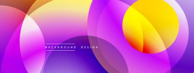Soyut, enerjik çemberler, dinamik gradyanlar oluşturarak çakışıyor. Mor, sarı renkler tasarımda baskın. Arka planlar, sunumlar, dijital sanat için modern estetik.