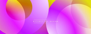 Soyut arkaplan özellikleri üst üste binen daireler, canlı gradyanlar. Renkler arasında mor, sarı, turuncu var. Modern tasarım dijital projeler ve sunumlar için uygundur.