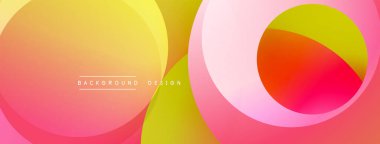 Üst üste binen daireler içeren soyut kompozisyon. Yumuşak gradyanlar pembe, sarı ve turuncu renkleri harmanlarlar. Modern tasarım akıcılığı, sıcaklığı, görsel uyumu çağrıştırıyor. Minimalist estetik arka planlar.