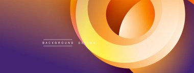 Soyut tasarım katmanlı daireler içerir. Mor 'dan turuncuya sıcak renk paleti geçişleri, sarı renkler dinamik görsel efekt yaratır. Modern, minimalist estetik.
