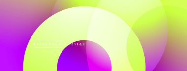 Soyut, enerjik bir arkaplan. Üst üste binen daireler mor, sarı ve pembe renkler kullanarak dinamik bileşim oluşturur. Dijital projeler için modern tasarım öğesi. Yumuşak gradyanlar görsel ilgi sunar.