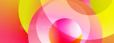 Canlı örtüşen daireler dinamik soyut kompozisyon oluşturur. Sıcak renkler harmanlanır, pürüzsüz gradyanlar oluşur. Modern tasarım enerjiyi, pozitifliği, görsel cazibeyi çağrıştırıyor.