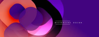 Üst üste binen daireler içeren soyut kompozisyon. Renkler turuncu, pembe, mor ve koyu menekşe rengine dönüşür. Arkaplan ve sunumlar için modern tasarım ögesi.