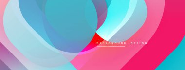 Soyut tasarım özellikleri üst üste binen şeffaf daireler. Renkler harmanlanmış pembe, turkuaz, morarma dinamik görsel efekt. Modern, pürüzsüz gradyanlar kompozisyona hakim.