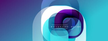 Katmanlı yuvarlak şekilli soyut bileşim. Mor, mavi, turkuaz renklerin karışımı modern görsel efekt yaratır. Metin arkaplan tasarımı okur.