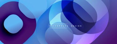 Soyut arkaplan özellikleri üst üste binen daireler, mordan maviye gradyanlar. Modern tasarım akıcılık, derinlik ve görsel uyumu çağrıştırıyor. Dijital projeler için minimalist estetik.