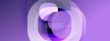 Soyut mor tasarım, üst üste binen daireler. Gradyan gölgeler derinlik yaratır, modern estetik. Özgeçmiş ve sunumlar için uygun minimalist kompozisyon. İnce metin arkaplan tasarımı okur.