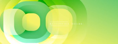 Soyut yeşil arkaplan. Üst üste binen daireler dinamik görsel efekt yaratır. Açık, canlı renkler tazelik, büyüme ve modern tasarım estetiğini gösteriyor. Yumuşak eğimler derinliği artırır.