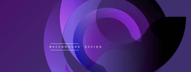 Soyut mor tasarım üst üste binen yarı şeffaf daireler. Gradyan gölgeler derinlik yaratır, modern estetik. Metin arka plan tasarımı okur. Minimalist kompozisyon, canlı renkler.