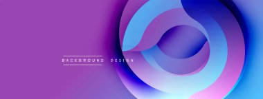 Soyut arkaplan özellikleri katmanlı dairesel şekiller. Gradyan renkler mor, mavi renkler ise dinamik görsel efekt yaratır. Dijital projeler için modern tasarım.
