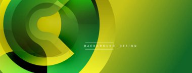Soyut geometrik tasarım. Üst üste binen daireler dinamik görsel efekt yaratır. Yeşil tonlarda, sarı baskın kompozisyonda. Modern, minimalist stil.