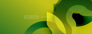 Soyut tasarım özellikleri üst üste binen yuvarlak şekiller. Koyu yeşilden parlak sarıya geçiş derinlik yaratır. Özgeçmiş ve sunumlar için minimalist estetik.