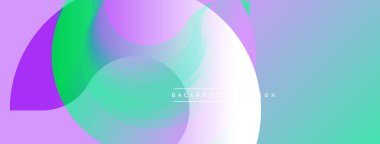 Üstüste binen şeffaf daireler içeren soyut bir kompozisyon. Canlı mor, yeşil, turkuaz renkler kusursuz bir şekilde harmanlanarak dinamik görsel efekt yaratır. Modern tasarım arka planlar için uygun.