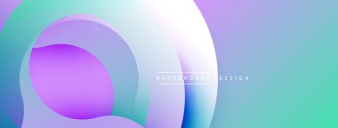 Soyut dizayn özellikleri üst üste binen daireler, mordan turkuaza dönüşen gradyanlar. Yumuşak renk paleti rahatlatıcı görsel deneyim yaratır. Modern estetik arka planlar için uygundur.