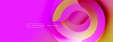 Canlı soyut arkaplan özellikleri katmanlı dairesel şekiller. Pembe, sarı, kırmızı renkler düzgün bir şekilde harmanlanarak dinamik görsel efekt yaratır. Modern tasarım ögesi.