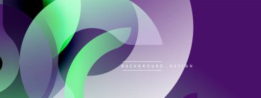 Soyut arkaplan özellikleri üst üste binen şeffaf çemberler. Renkler arasında mor, yeşil, beyaz gölgeler var. Modern tasarım dijital projeler ve sunumlar için uygundur.