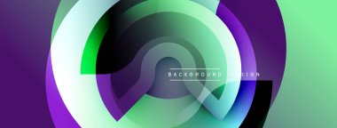 Soyut sıvı şekilleri, canlı renkler dinamik bileşim yaratır. Mor, yeşil renkler kusursuz bir şekilde harmanlanarak dairesel desenler oluşturuyor. Arka planlar için modern tasarım ögesi.
