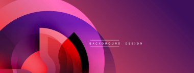 Soyut geometrik bileşim. Üst üste binen daireler dinamik görsel efekt yaratır. Değişen renkler pembe, mor, kırmızı, siyah. Modern tasarım ögesi.