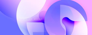 Soyut sıvı şekilleri mor, mavi ve pembe renkleri harmanlar. Modern tasarım üst üste binen daireler, dinamik görsel efekt yaratan gradyanlar içerir. Minimalist estetik arka planlar.