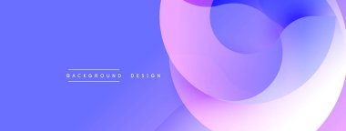 Soyut sıvı şekilleri örtüşür ve yumuşak eğimler yaratır. Mavi, mor renkler dizaynın hakimi. Minimalist metin arka plan tasarımını eğrilerin altında okur. Modern estetik.