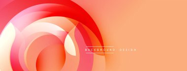 Soyut tasarım üst üste binen dairesel katmanlar içerir. Sıcak renk paleti kırmızı, turuncu ve şeftali tonlarını içerir. Gradyan etkisi dinamik görsel doku yaratır. Minimalist biçim arkaplan için uygun.