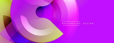 Soyut sıvı şekiller, canlı mor renkler tasarımda baskın. Üst üste binen katmanlar dinamik bileşim yaratır. Modern estetik, pürüzsüz gradyanlar görsel ilgi sunar.