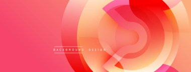 Soyut tasarım özellikleri üst üste binen daireler, pembeden turuncuya kadar değişen gradyanlar. Yumuşak kıvrımlar dinamik görsel akış yaratır. Özgeçmiş ve sunumlar için minimalist estetik.