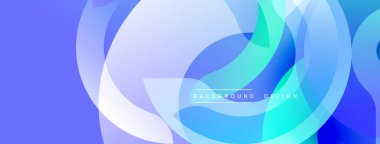 Soyut arkaplan özellikleri üst üste binen şeffaf çemberler. Gölgeler koyu mavi ile açık turkuaz arasında değişerek dinamik görsel efekt yaratır. Dijital projeler için uygun minimalist tasarım.