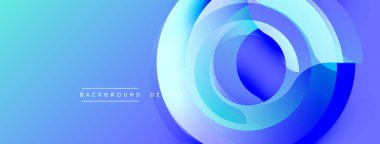 Soyut mavi tasarım üst üste binen dairesel katmanlar içeriyor. Gradyan gölgeler derinlik yaratır, modern estetik. Minimalist kompozisyon dijital arkaplan ve sunumlara uyuyor.