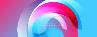 Soyut arkaplan özellikleri üst üste binen şeffaf çemberler. Renkler mordan pembeye, kırmızıdan maviye geçiyor. Modern tasarım akıcılık, dinamizm ve görsel uyumu çağrıştırıyor. Basit metin arkaplan tasarımı okur.