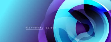 Soyut arkaplan özellikleri katmanlı dairesel şekiller. Mavi, mor renkler dinamik görsel efekt yaratır. Sancaklar ve sunumlar için modern tasarım uygun.