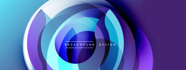 Soyut eşmerkezli çemberler dinamik görsel efektler yaratır. Mavi, mor renkler harmanlanarak modern arka plan tasarımını oluşturuyor. Kademeli geçişler derinlik ve doku sunar.