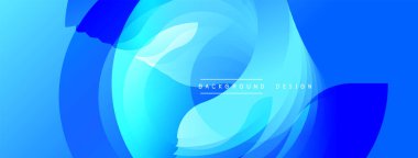 Soyut akışkan şekiller, canlı mavi renkler dinamik bileşim yaratır. Pürüzsüz gradyanlar, üst üste binen katmanlar hareketi, modern tasarım elementini işaret ediyor. Dijital projeler için mükemmel arkaplan.