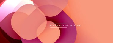 Soyut arkaplan özellikleri üst üste binen daireler, gradyanlar. Şeftali, pembe, mor renkler modern estetik yaratır. Dijital projeler için uygun minimalist tasarım.