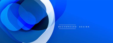 Soyut mavi katmanlar dinamik dairesel bileşim oluşturur. Dereceli gölgeler derinlik sunar, modern estetik. Arkaplan ve sunumlar için uygun temiz tasarım.