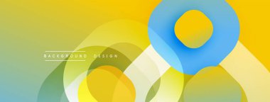 Soyut kompozisyon üst üste binen renkli şekiller içerir. Sarı, yeşil, mavi renkler düzgün bir şekilde harmanlanarak dinamik görsel efekt yaratır. Arka planlar için modern tasarım ögesi.