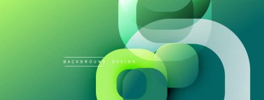 Soyut arkaplan özellikleri üst üste binen yuvarlak şekiller. Açık yeşilden koyu maviye geçiş derinlik yaratır. Dijital projeler için uygun minimalist tasarım.